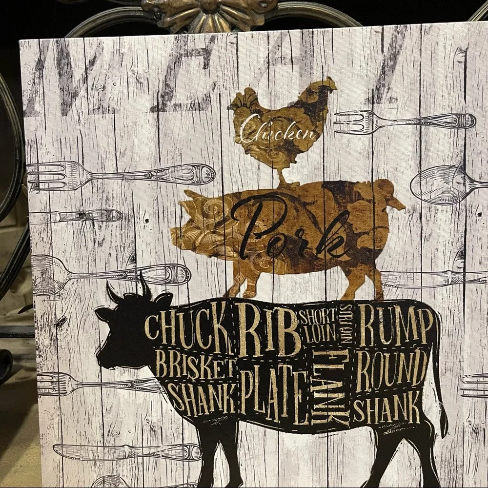 New Farmhouse Animal Wall Artwork for Kitchen with Cow, Chicken, and Pig - Picture 4 of 6